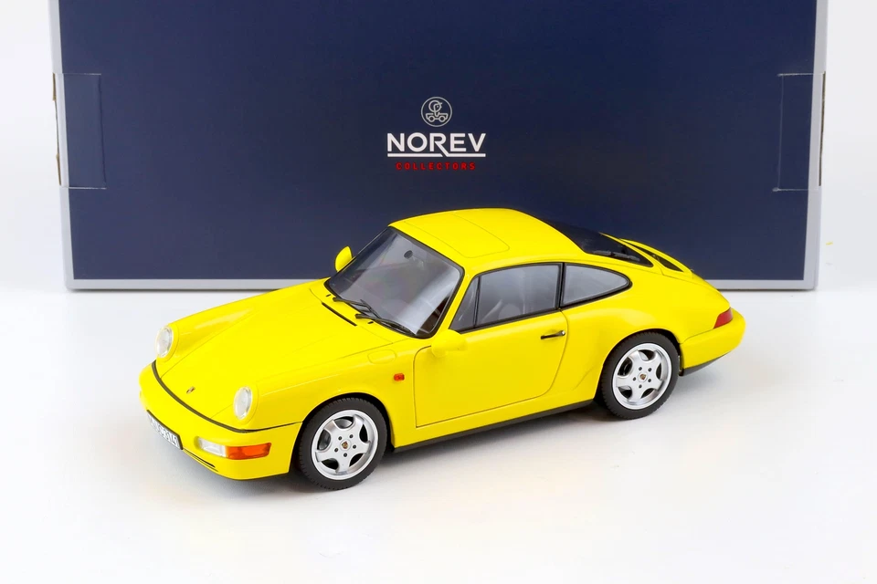 1 18 Porsche 911 964 Carrera 2 Coupe jaune 1990 Norev 187328 ouverture complète