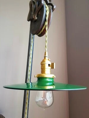 Green Porcelain Enamel Shade: 10.25" Flat Industrial Style Metal, 2-1/4" fitter - Image 1 of 4