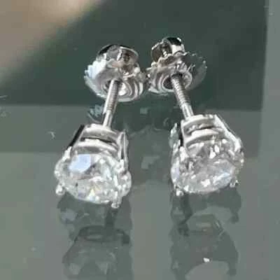 1/2Ct T.W. Pendientes para mujer con tachuelas de oro blanco natural de 14 k de diamantes (reales) Foto 1 de 3