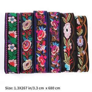 Cinta de sesgo de bordado de borde Jacquard estilo vintage floral étnico - Imagen 1 de 28