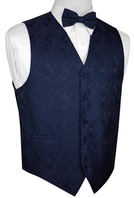 MEN'S NAVY BLUE PAISLEY FORMAL DRESS TUXEDO VEST & BOW-TIE SET. WEDDING PROM - Image 1 of 4