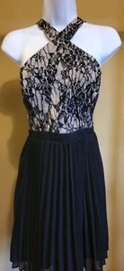 NWT $79 City Studio Women's Black Beige Floral Lace Flare Dress Size: 9 - Picture 1 of 3