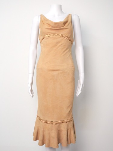 Abito midi Christian Dior 2004 in camoscio marrone vintage