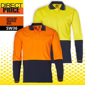 Shiny SW36 Hi Vis Work Cotton Jersey two tone Long Sleeve Safety Polo,SW36 - Picture 1 of 5
