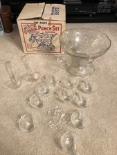 Glass Punch Bowl Set Vintage Grape Design By Anchor Hocking 27 Piece Anchorglass