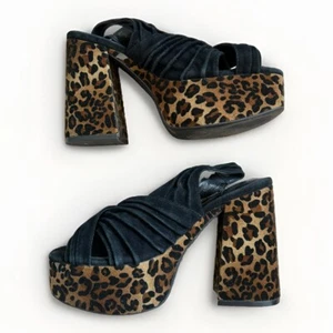 Jeffrey Campbell X Free People 7.5 Joni Platform Heels Leopard Print Slingback - Picture 1 of 8