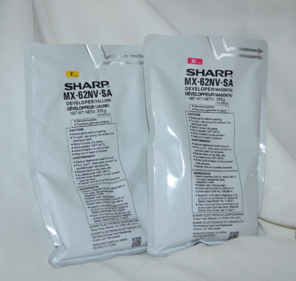 *NEW* GENUINE SHARP MX-62NV-SA DEVELOPER ( 1 - YELLOW,  1 - MAGENTA ) - Image 1 of 1