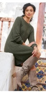Neu mit Etikett Soft Surroundings Gr. 6-8, SP Kabelstrick Pullover Kleid dunkelolivgrün Wolle - Bild 1 von 13