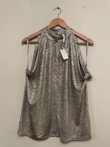 Anthropologie Zebra Print Metallic Top Size Large Gold Shimmer Sleeveless NWT - Picture 1 of 11