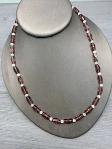 Collana vintage di perle di quarzo viola e trasparente 18" - Foto 1 di 6