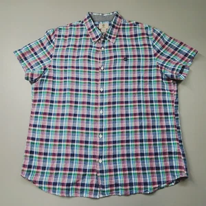 Timberland Mens Button Up Shirt Slim Fit S/S Linen Blend Shirt Colorful Size 2XL - Picture 1 of 9