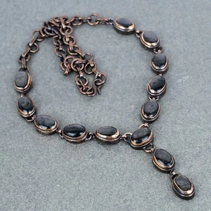 Valentines Deal Copper Oval Hypersthene Stone Electroformed Bezel Chain Necklace - Picture 1 of 6