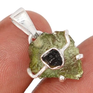 Natürlicher echter tschechischer Moldavit & schwarzer Turmalin 925 Silber Anhänger CP72697 - Bild 1 von 1