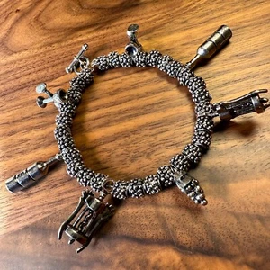 Vintage Wine Martini Charm Round Beaded Elegant Toggle Clasp Charm Bracelet - Picture 1 of 8