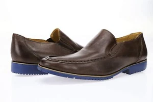 SANDRO MOSCOLINI Mens Brown Leather Almond Toe Slip On Size 10 D Loafers - Picture 1 of 6