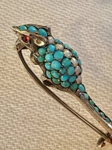 SELTENE antike viktorianische Türkis Sterling Ratte mit Rubin Augen & Perlen Anstecknadel - Bild 1 von 14