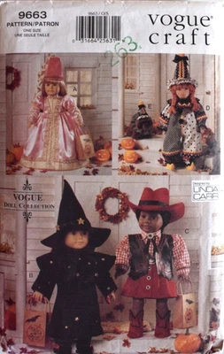 VOGUE PATTERN 9663 PRINCESS CLOWN WITCH WESTERN18" DOLL CLOTHES VINTAGE 1997 CUT - Image 1 of 3