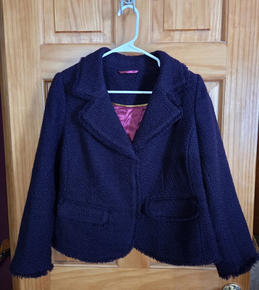 Boden 100% шерсти баклажанов фиолетовый твидовый блейзер куртка США размер 10 красный атлас подкладка - Изображение 1 из 4