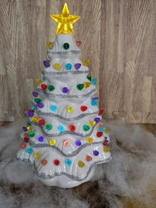 Aus Form weiß Keramik Weihnachtsbaum beleuchtet 8" Silber Glitzer Girlande - Bild 1 von 10