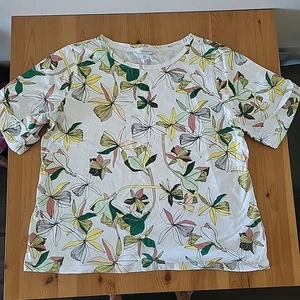 Blusa Top Liz Claiborne Para Mujer XXL Blanca Estampado Floral Orquídea Verde Amarillo Nueva - Imagen 1 de 9