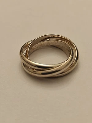 Vintage Modernist Interlocking Three Band Ring Sterling Silver 925 Size 7 US - Image 1 of 4