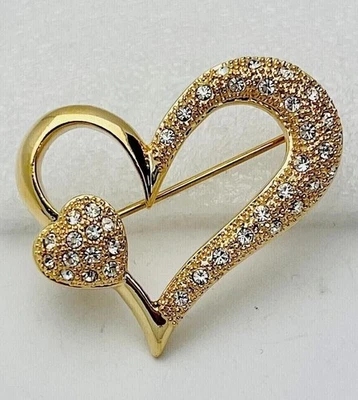 Broche prendedor corazón mujer diamante simulado corte redondo de 3 quilates enchapado en oro amarillo de 14 quilates Foto 1 de 4