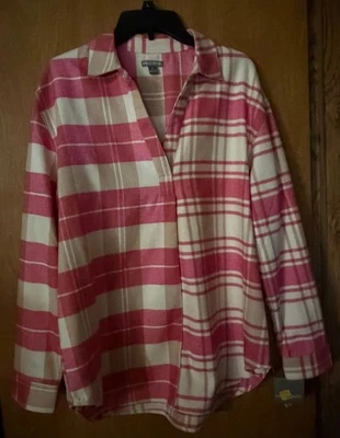 Fall Creek Pink Long Sleeve Plaid Flannel Pullover Shirt Size L ~~~ NWT - Image 1 of 2