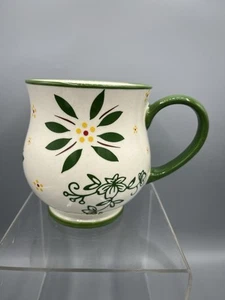 TempTations by Tara Old World lace Green & White 16 oz Coffee Mug Cup Footed - Picture 1 of 6