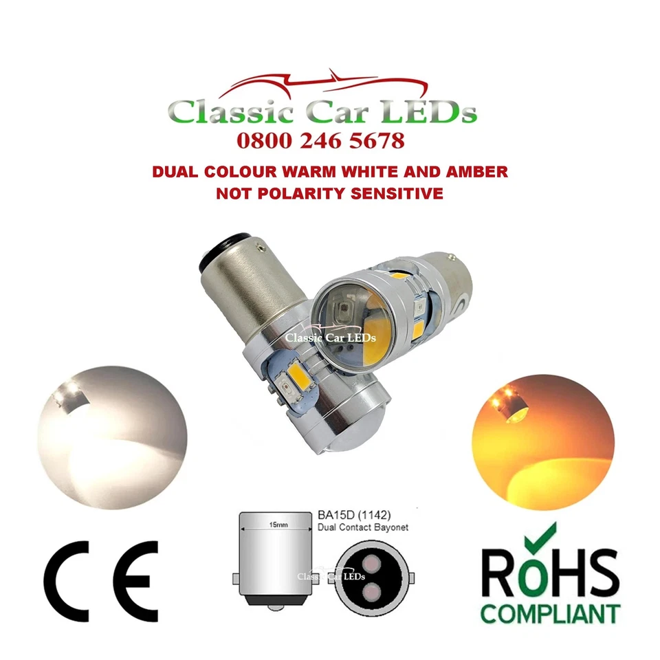 2x BA15D DUAL WARM WHITE AND AMBER SIDELIGHT AND INDICATOR TURN COMBINED LED 381 - Image 1 of 1