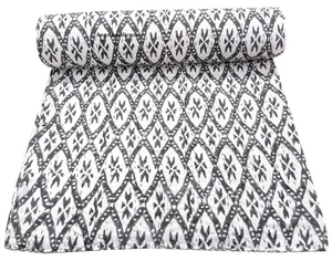 Gray Bohemian Cotton Throw, Queen Luxury Home Decor Quilt, Sofa/Bed Coverlet - Picture 1 of 9