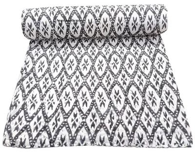 Gray Bohemian Cotton Throw, Queen Luxury Home Decor Quilt, Sofa/Bed Coverlet - Image 1 of 4