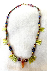 SOUTHWEST STYLE TRIBAL GLASS SEED CRYSTAL BEADED NECKLACE COLLAR CHOKER 16" VGUC - Picture 1 of 11