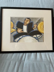 Modern Abstract Painting Of A Drummer Original By Maxwell Or Manuel Framed 16x20 - Picture 1 of 10