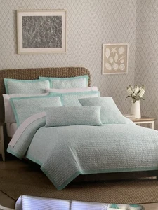 Sigrid Olsen Queen Quilt And Shams  Set Turquoise Blue White  Cotton  Ocean New - Picture 1 of 5