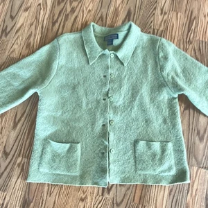 Herman Geist 100 % Wolle Damen Größe Large salbeigrün Jacke Knopf Strickjacke - Bild 1 von 14