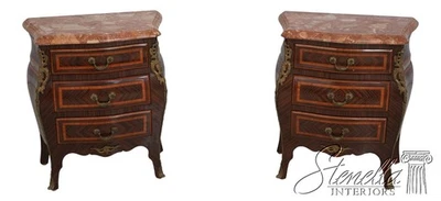 L69030: Pair French 3 Drawer Marble Top Commode Nightstands - Image 1 of 4