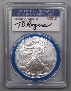 2022-(W) Aquila americana in argento. PCGS MS70. 1° colpo. Blu. TD Rogers firmato, - Foto 1 di 9