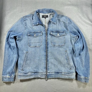 Chaqueta Jean 7 ForAll Mankind PARA HOMBRES GRANDE Cremallera Pintura Salpicaduras Distress Denim Grunge - Imagen 1 de 15