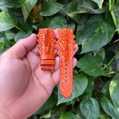 22mm Orange Hornback Genuine Leather Watch Wrist Strap Band Buckle, Custom Strap — 第 1/4 张图片