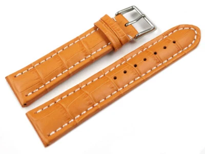 WATCHBAND BERLIN Bracelet montre cuir de veau grain croco orange surpiqué 18mm 20mm 22mm 24mm
