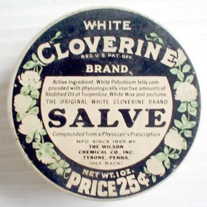 VINTAGE WHITE CLOVERINE TIN CAN, WHITE PETROLEUM JELLY COMPOUNDED - Picture 1 of 7