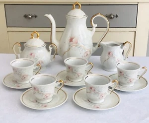Servizio da caffè vintage moka 6 pers. FP Fena porcellana Zajecar bianco oro fiori - Foto 1 di 24