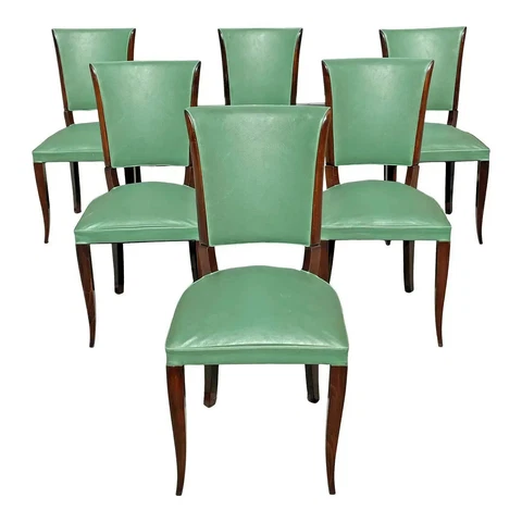Fine Classic Set of 6 French Art Deco Dining Chairs by Jules Leleu 1940s Cover