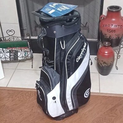 Bolsa de carro Cleveland Golf CG Friday 14 vías con 3 asas, blanco y negro. Nuevo Foto 1 de 4