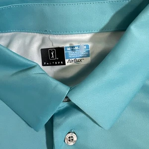 PGA Tour Polo Shirt Men's Size Medium Blue Airflux Stretch Elastic Paradise - Picture 1 of 7