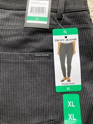 Pantalones de mezclilla para mujer DKNY NUEVOS CON ETIQUETAS, elásticos, color: gris pata de gallo, talla: XL Foto 1 de 3