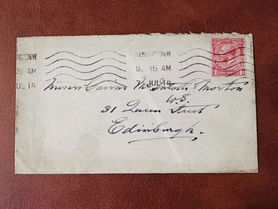 GB 1914 WWI ОБЛОЖКА КОРОЛЬ ДЖОРДЖ V ОДИН ПЕННИ В ЭДИНБУРГ ОТКРЫТЫЙ ВЕРХ - Изображение 1 из 2