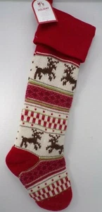 Pottery Barn Reindeer Deer Classic Fair Isle Christmas Stocking 11x 27" Red 9002 - Picture 1 of 5