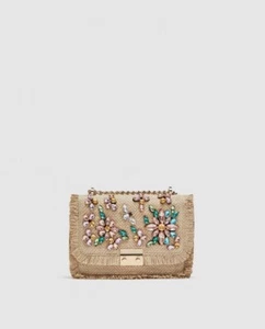 ❤️ ZARA ORIGINAL NEUWERTIGE TASCHE LIMITED EDITION STROH STRASS BLUMEN - Bild 1 von 17