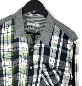 DESIGUAL Shirt Green Grey White Check Plaid Printed Long Sleeve Shirt Size M - Picture 1 of 10